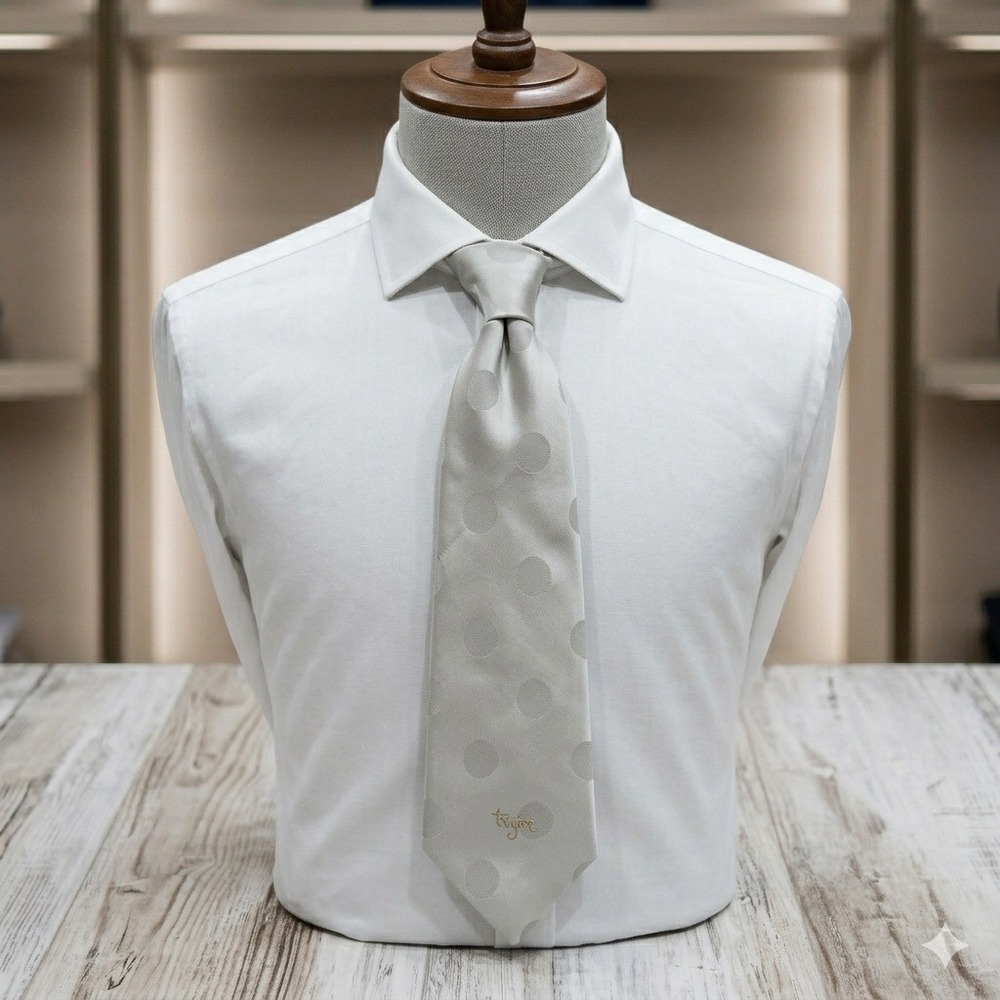 Pauline Trigere Vintage Mens Tie Gray Polka Dot Wide Polyester RN 16226